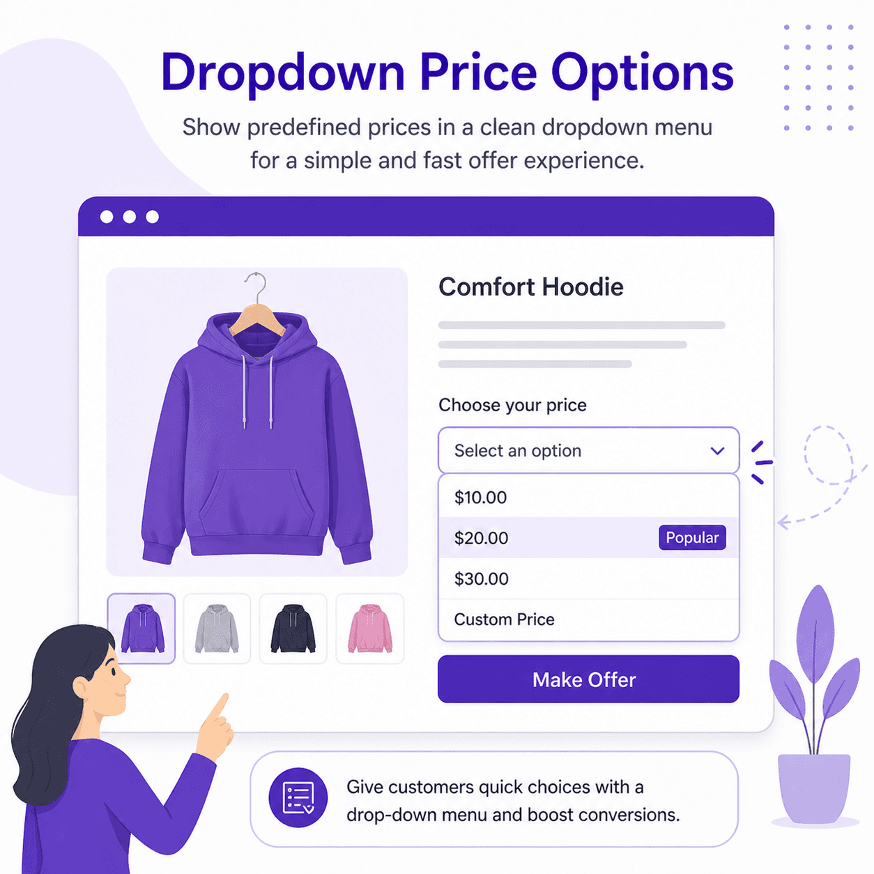 Predefined Prices for Faster Offers, Offer Your Price - Make Offers