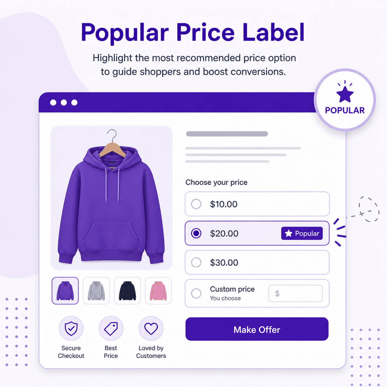 Popular Price Labels Guide the Offer, Offer Your Price - Make Offers