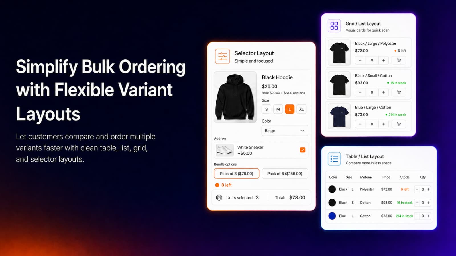 Every Variant, One Clean Table, Smart Variant Table: B2B Order