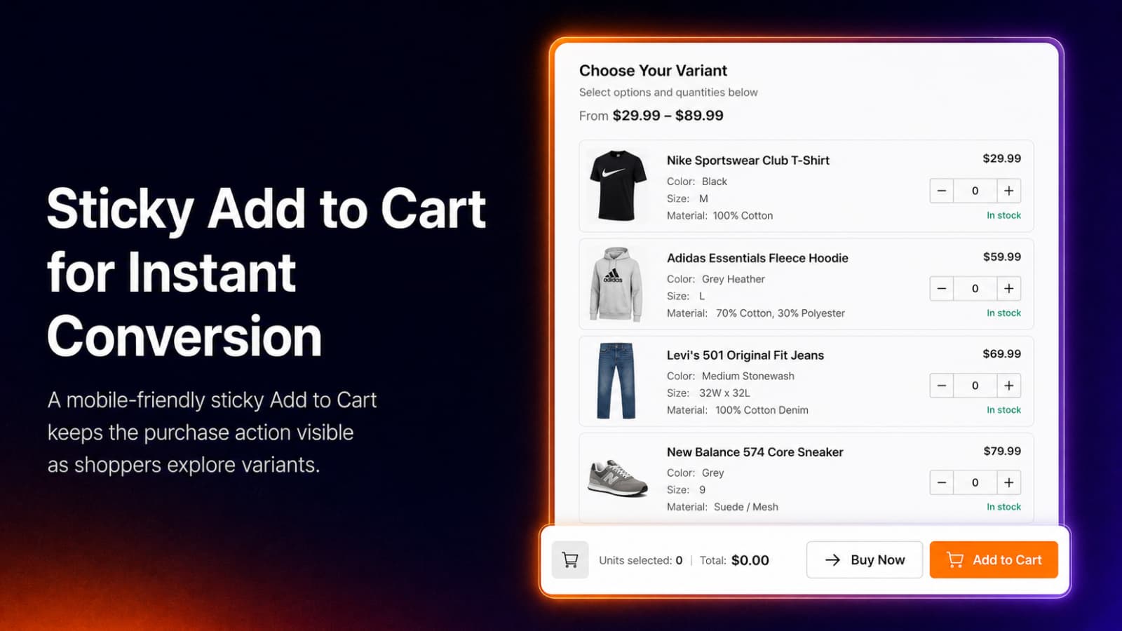 Sticky Add to Cart That Follows the Scroll, Smart Variant Table: B2B Order