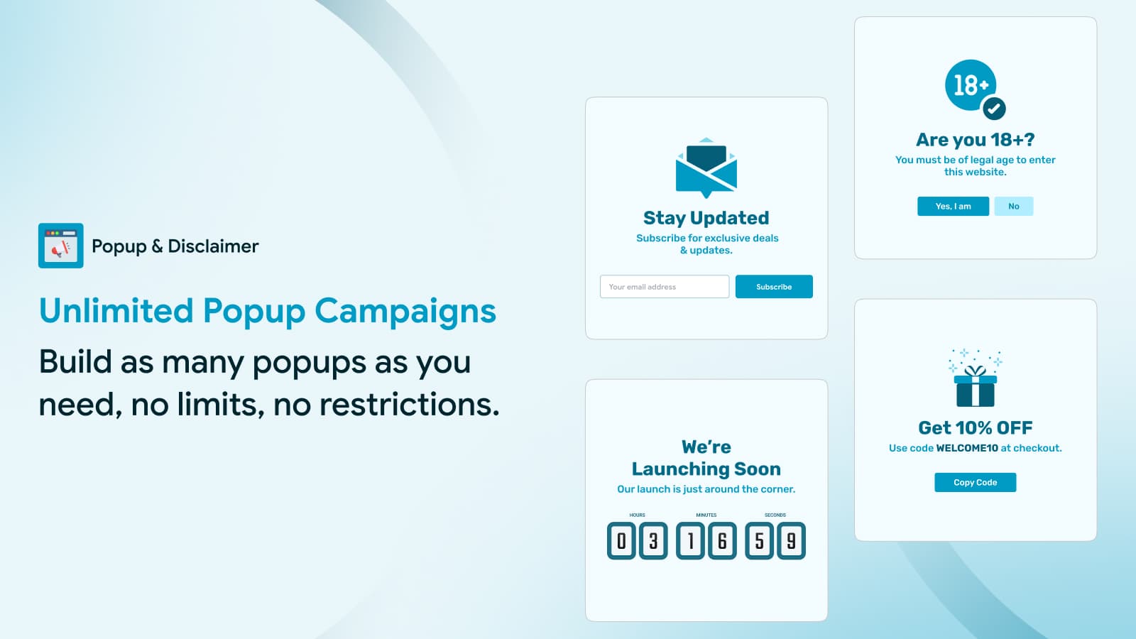Unlimited Popup Campaigns, Popup & Disclaimer Sale Banner