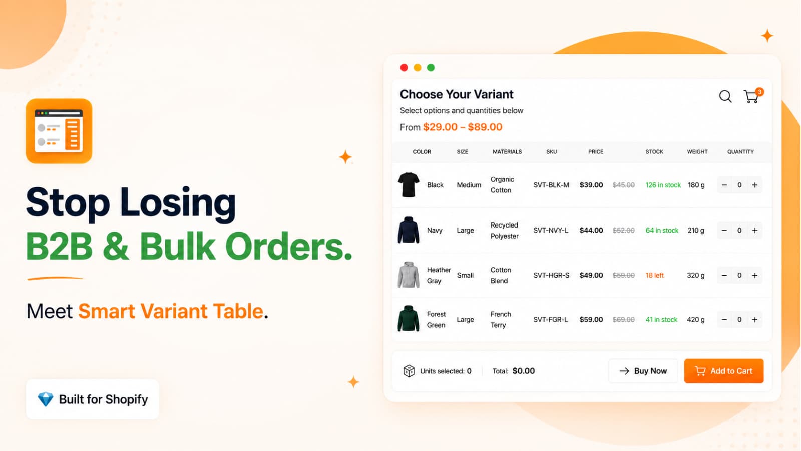 Smart Variant Table: B2B Order Shopify app
