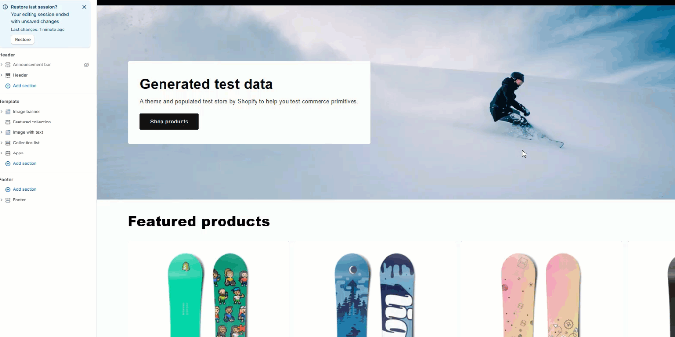 Opening the Shopify Theme Editor to add the donation block